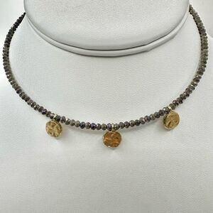 Crave irridescent beaded gold disc choker necklace